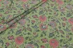 Bamboo Green Floral Handblock Printed 100% Pure Soft Cotton Fabric
