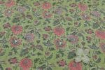 Bamboo Green Floral Handblock Printed 100% Pure Soft Cotton Fabric - Image 2