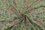 Bamboo Green Floral Handblock Printed 100% Pure Soft Cotton Fabric - Image 3