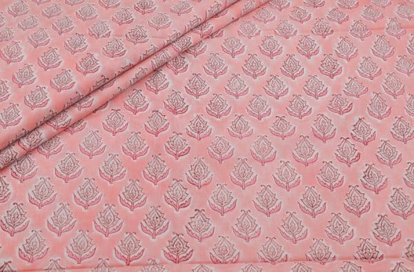 Pre-Cut 1.80m Baby Pink Floral Handblock Printed 100% Pure Soft Cotton Fabric