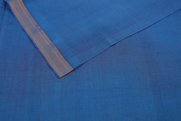 Two-Tone Blue Handwoven Zari Border Pure Cotton Fabric