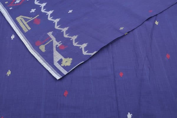 Purple Blue Handloom Intricate Border Flowy HandLoom Pure Soft Cotton Fabric