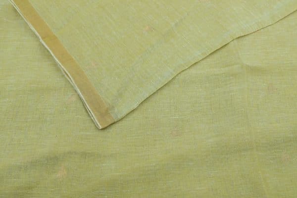 Olive Green Handloom Woven Zari Motif Pure Soft Linen Fabric