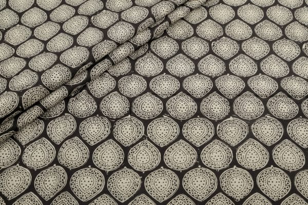 Natural Black Bagru Handblock Printed Cotton Fabric