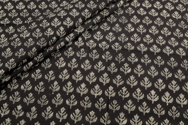 Natural Black Bagru Handblock Printed Cotton Fabric