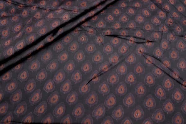 Jet Black Hand Blockprinted, Modal Soft Silk Fabric