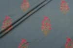 Gray Green Floral Handblock Printed 100% Pure Soft Cotton Fabric
