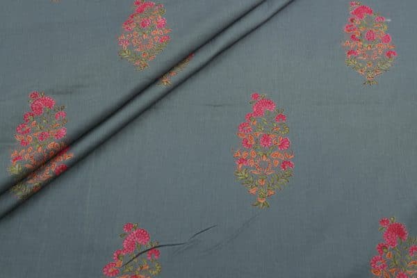 Pre-Cut 1.75m Gray Green Floral Handblock Printed 100% Pure Soft Cotton Fabric
