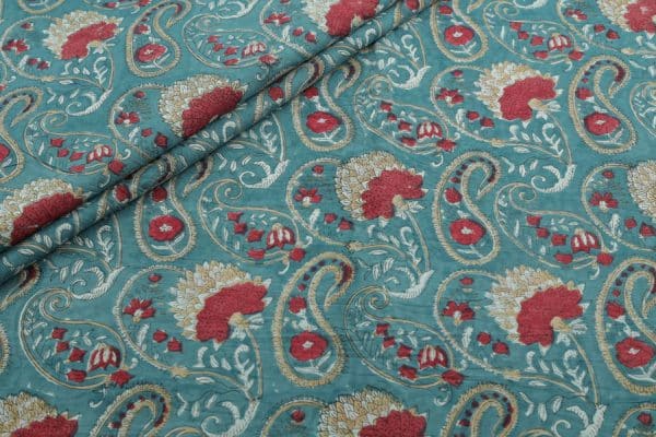 Pre-Cut 1.60m Mint Blue Floral Handblock Printed 100% Pure Soft Cotton Fabric