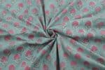 Powder Blue Floral Handblock Printed 100% Pure Soft Cotton Fabric - Image 3