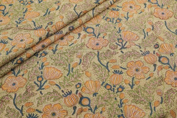 Pre-Cut 1m Auburn Red Floral Handblock Printed 100% Pure Soft Cotton Fabric