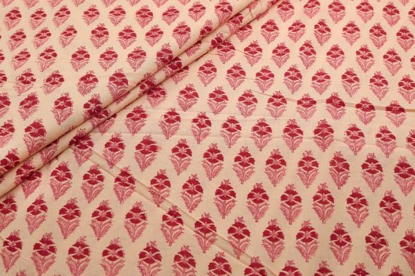 Pre-Cut 1.50m Beige Floral Handblock Printed 100% Pure Soft Cotton Fabric