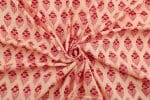 Biege Floral Handblock Printed 100% Pure Soft Cotton Fabric - Image 3
