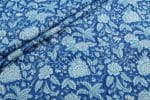 Denim Blue Floral Handblock Printed 100% Pure Soft Cotton Fabric