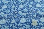 Denim Blue Floral Handblock Printed 100% Pure Soft Cotton Fabric - Image 2