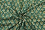 Sea Green Floral Handblock Printed 100% Pure Soft Cotton Fabric - Image 3