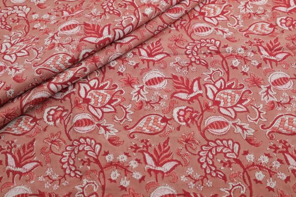 Pre-Cut 1.60m Coral Pink Floral Handblock Printed 100% Pure Soft Cotton Fabric