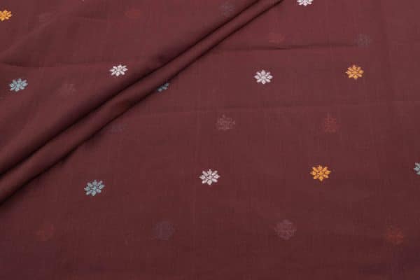 Brownish Red Woven Design Flowy HandLoom Pure Soft Cotton Fabric