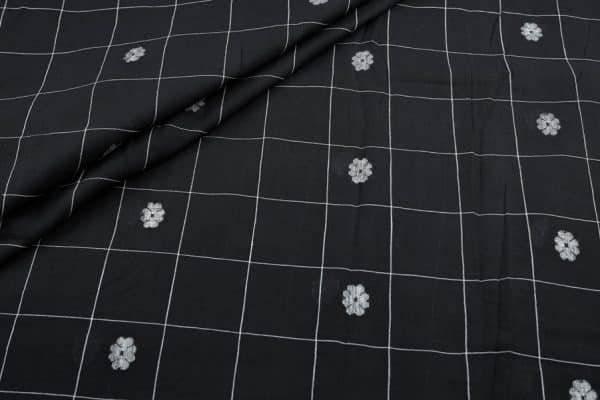 Black Woven Design Flowy HandLoom Pure Soft Cotton Fabric