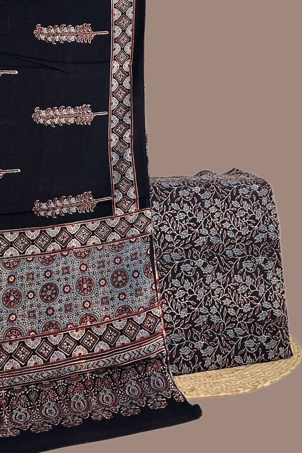 2pc Ajrakh HandCrafted Cotton Dupatta and Top Cotton Fabric Set