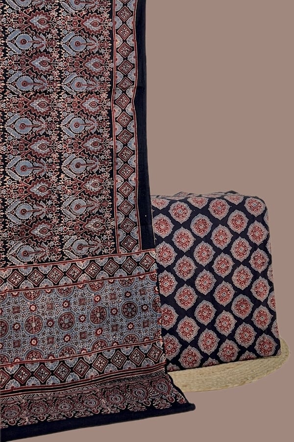 2pc Ajrakh HandCrafted Cotton Dupatta and Top Cotton Fabric Set
