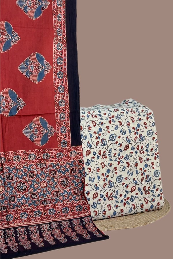 2pc Ajrakh HandCrafted Cotton Dupatta and Top Cotton Fabric Set