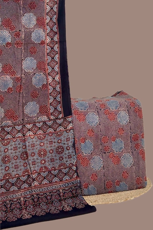 2pc Ajrakh HandCrafted Cotton Dupatta and Top Cotton Fabric Set