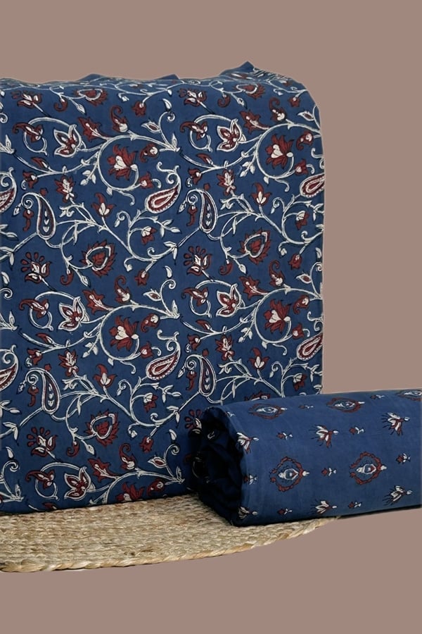2pc Ajrakh HandCrafted Cotton Top and Bottom Cotton Fabric Set
