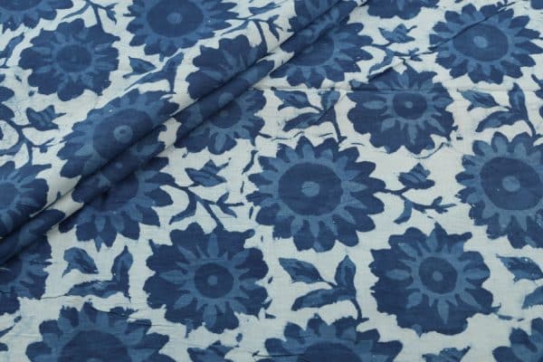 Natural Indigo Blue Bagru Handblock Printed Cotton Fabric