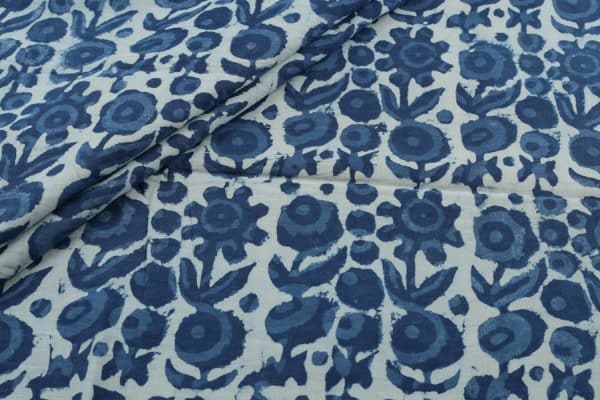 Natural Indigo Blue Bagru Handblock Printed Cotton Fabric