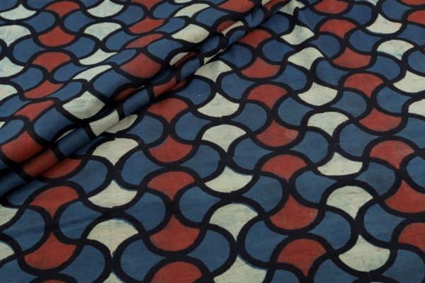 Pre-Cut 2m Natural Indigo Blue Dye Handblock Ajrakh Printed Cotton Fabric