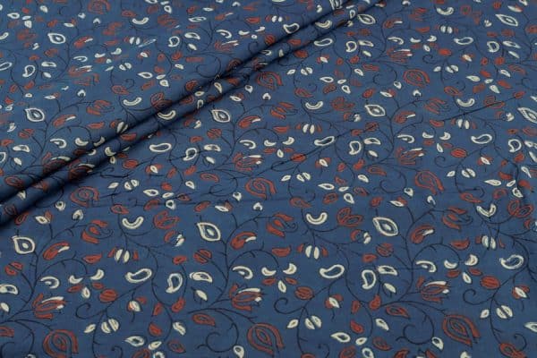 Natural Indigo Blue Dye Handblock Ajrakh Printed Cotton Fabric