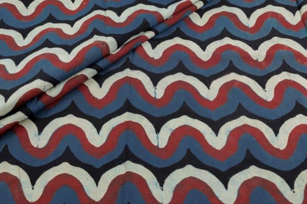 Pre-Cut 2.40m Natural Indigo Blue Dye Handblock Ajrakh Printed Cotton Fabric