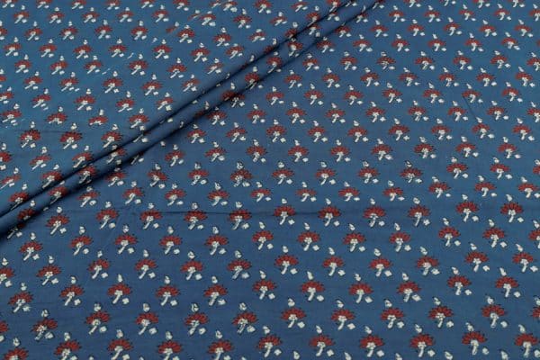 Natural Indigo Blue Dye Handblock Ajrakh Printed Cotton Fabric