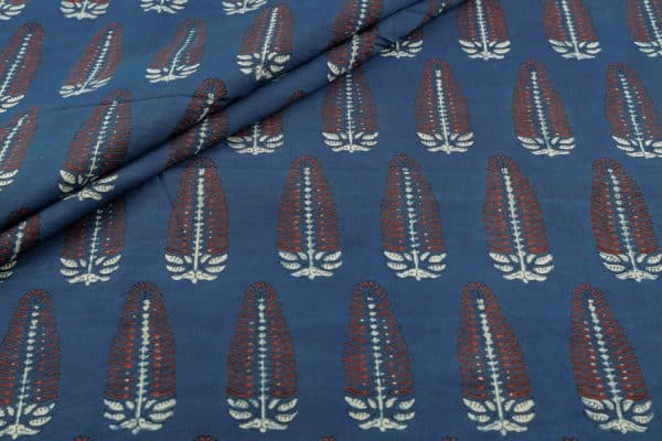 Natural Indigo Blue Dye Handblock Ajrakh Printed Cotton Fabric