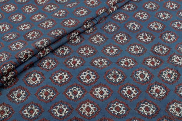 Natural Indigo Blue Dye Handblock Ajrakh Printed Cotton Fabric