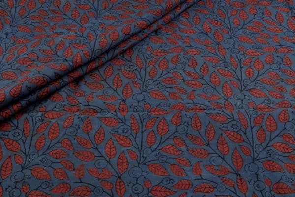 Natural Indigo Blue Dye Handblock Ajrakh Printed Cotton Fabric
