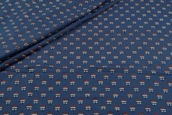 Natural Indigo Blue Dye Handblock Ajrakh Printed Cotton Fabric