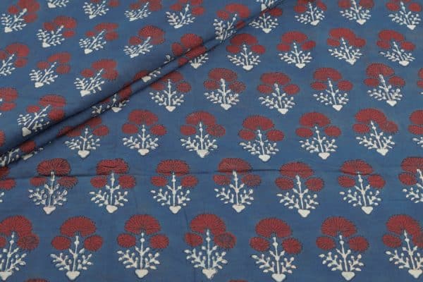 Natural Indigo Blue Dye Handblock Ajrakh Printed Cotton Fabric