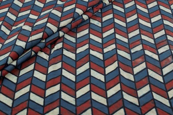 Natural Indigo Blue Dye Handblock Ajrakh Printed Cotton Fabric