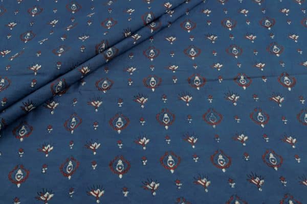 Natural Indigo Blue Dye Handblock Ajrakh Printed Cotton Fabric