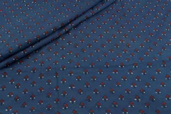 Pre-Cut 0.70m Natural Indigo Blue Dye Handblock Ajrakh Printed Cotton Fabric