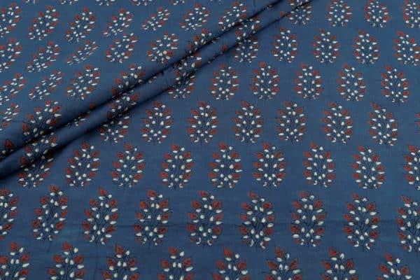 Natural Indigo Blue Dye Handblock Ajrakh Printed Cotton Fabric