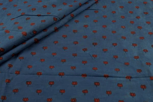 Pre-Cut 1.50m Natural Indigo Blue Dye Handblock Ajrakh Printed Cotton Fabric