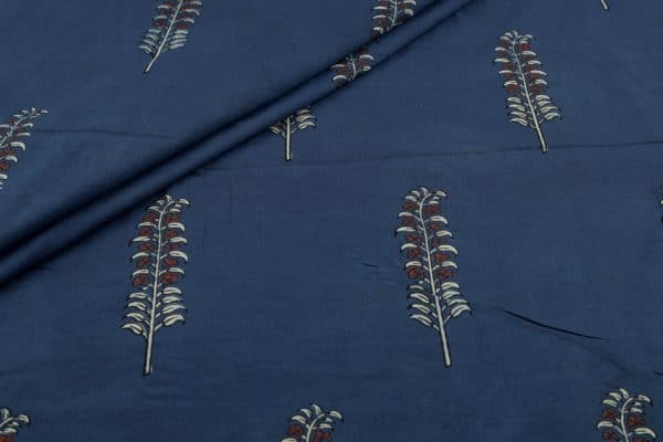 Pre-Cut 2.20m Natural Indigo Blue Dye Handblock Ajrakh Printed Cotton Fabric
