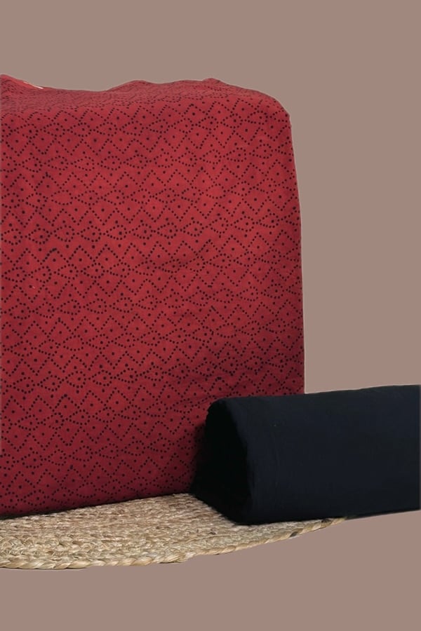 2pc Ajrakh HandCrafted Cotton Top and Plain Dyed Bottom Cotton Fabric Set