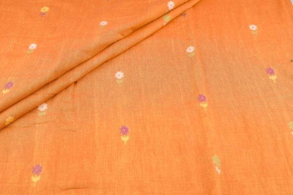 Flame Orange Woven Design Flowy HandLoom Pure Soft Cotton Fabric