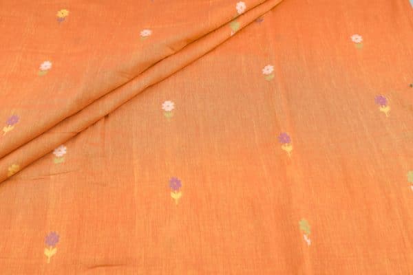 Flame Orange Woven Design Flowy HandLoom Pure Soft Cotton Fabric