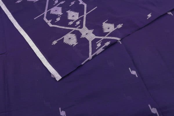 Pre-Cut 1.50m Dark Purple Handloom Intricate Border Flowy HandLoom Pure Soft Cotton Fabric