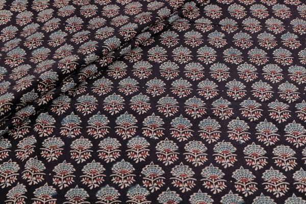 Natural Black Dye Handblock Ajrakh Printed Cotton Fabric